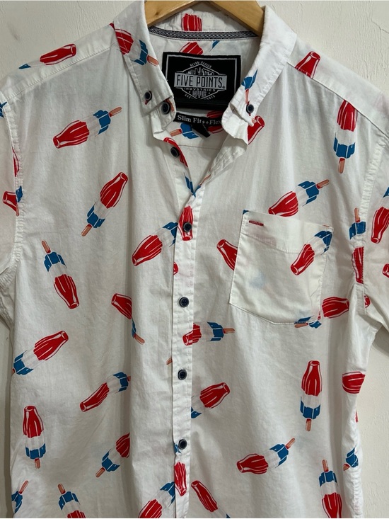 five points Other - Five Points Youth Retro White Button-Down Shirt with Red & Blue Popsicle Med